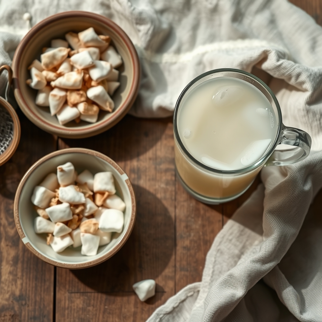 A glass of pale marshmallow root infusion next to a bowl of dried cut root